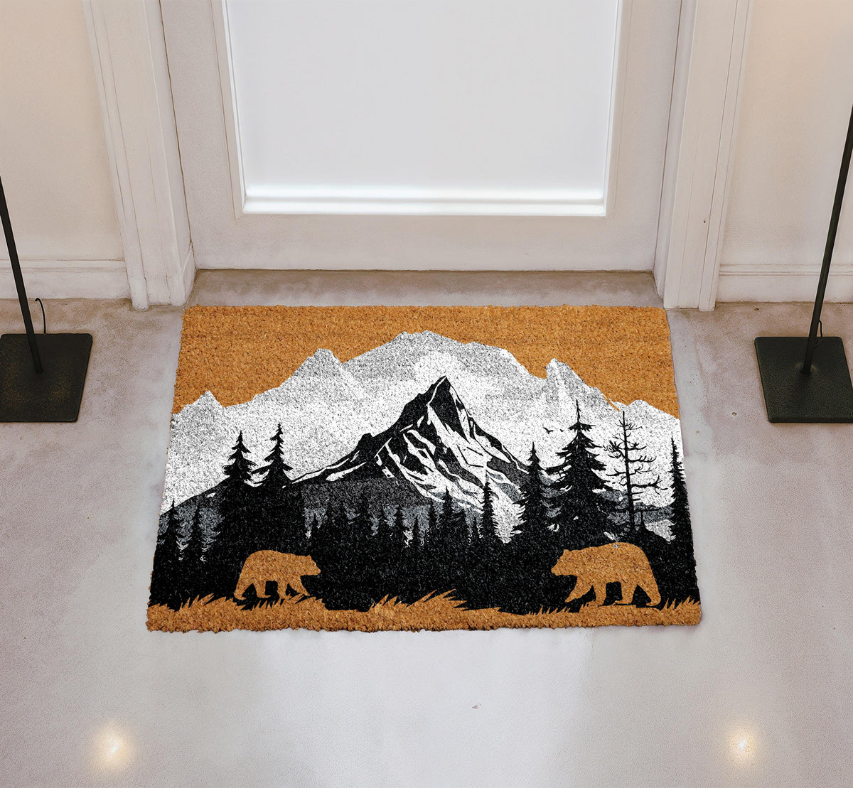 Mountain & Bear Doormat, Wilderness Home Decor, Woodland Welcome Mat, Nature Lover Gift