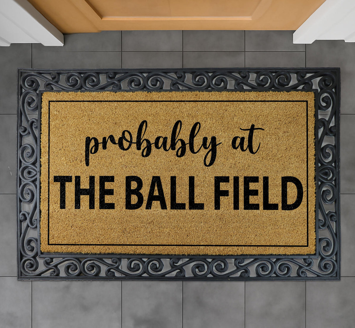 Probably At The Ball Field Doormat, Baseball Welcome Mat, Sports Fan Home Decor