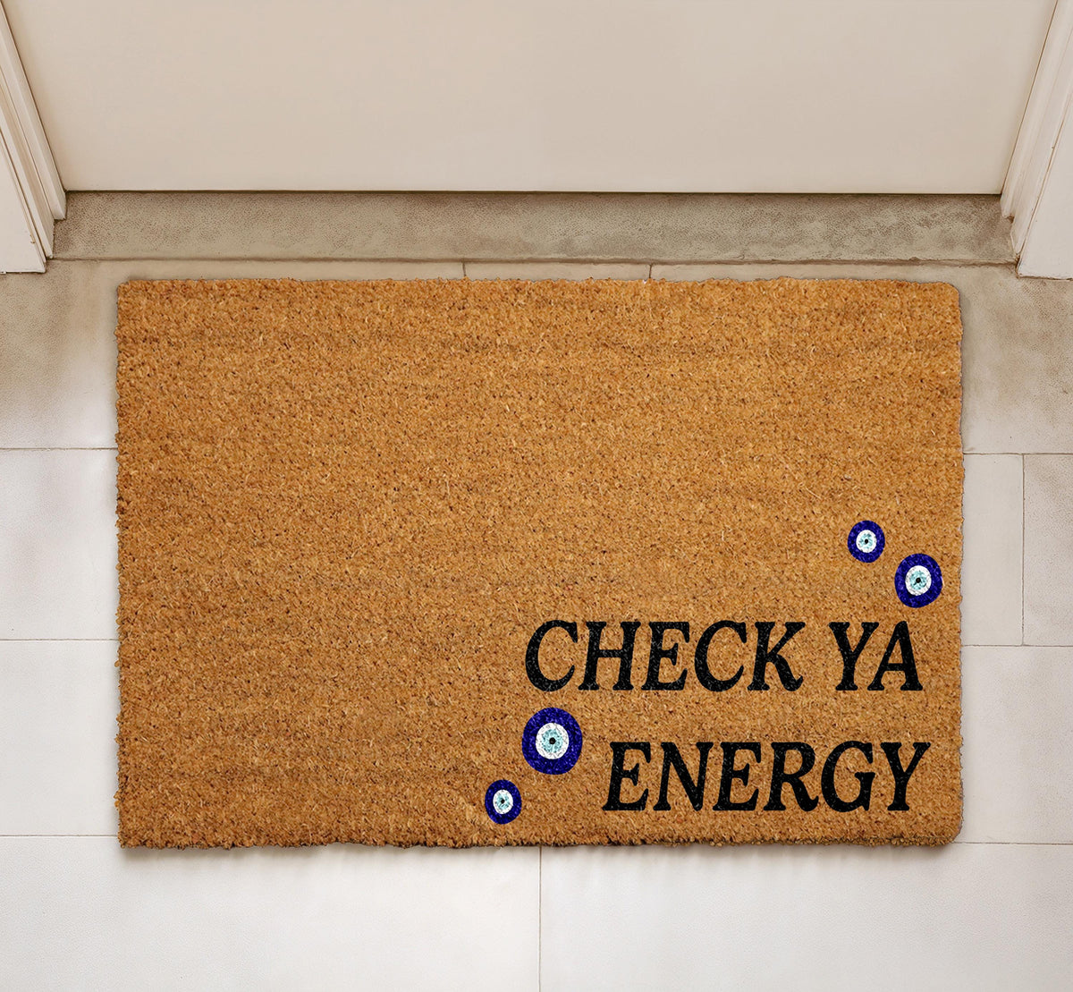 Check Ya Energy Doormat, Evil Eye Welcome Mat, Spiritual Home Decor, Good Vibes Front Porch Rug