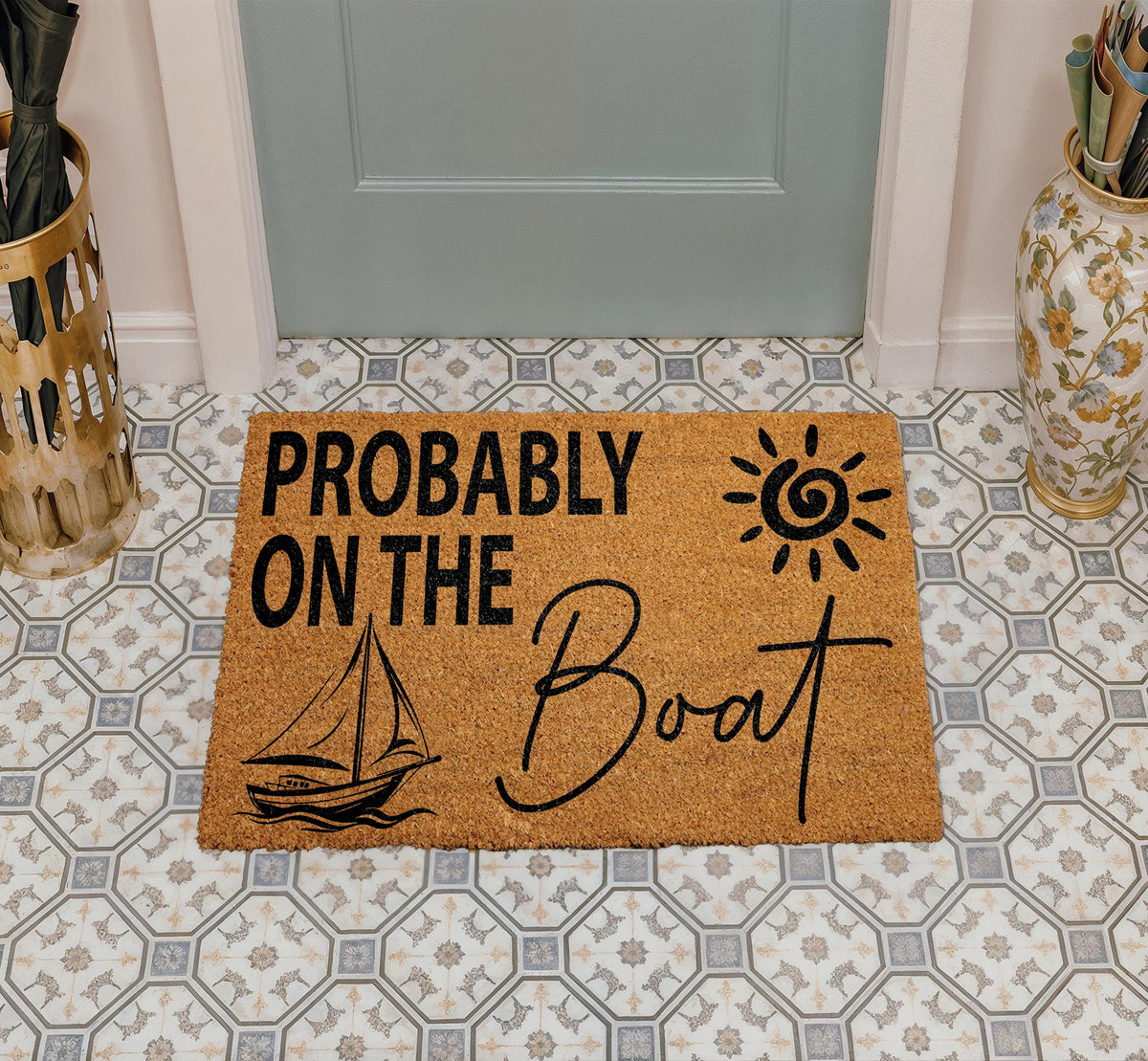 Probably On The Boat Doormat, Nautical Coir Mat, Boating Decor Door Mat