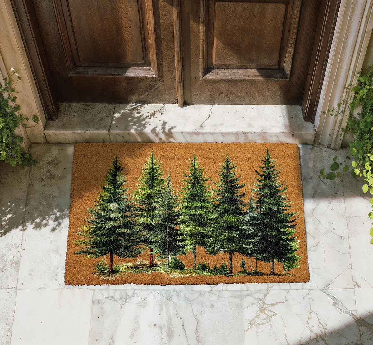 Pine Tree Forest Doormat, Christmas Tree Welcome Mat, Evergreen Woodland Xmas Decor