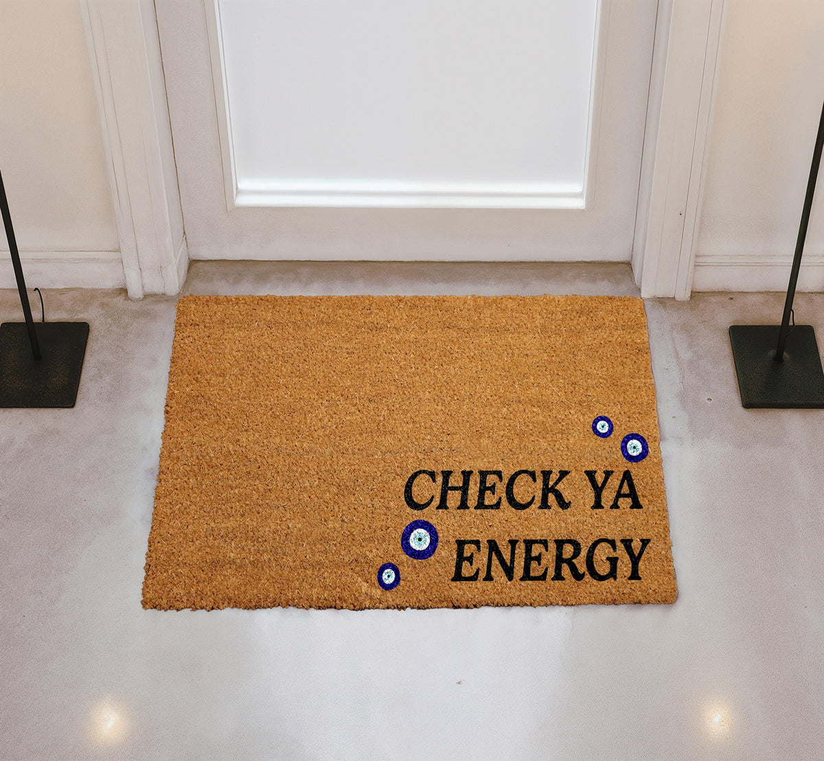 Check Ya Energy Doormat, Evil Eye Welcome Mat, Spiritual Home Decor, Good Vibes Front Porch Rug