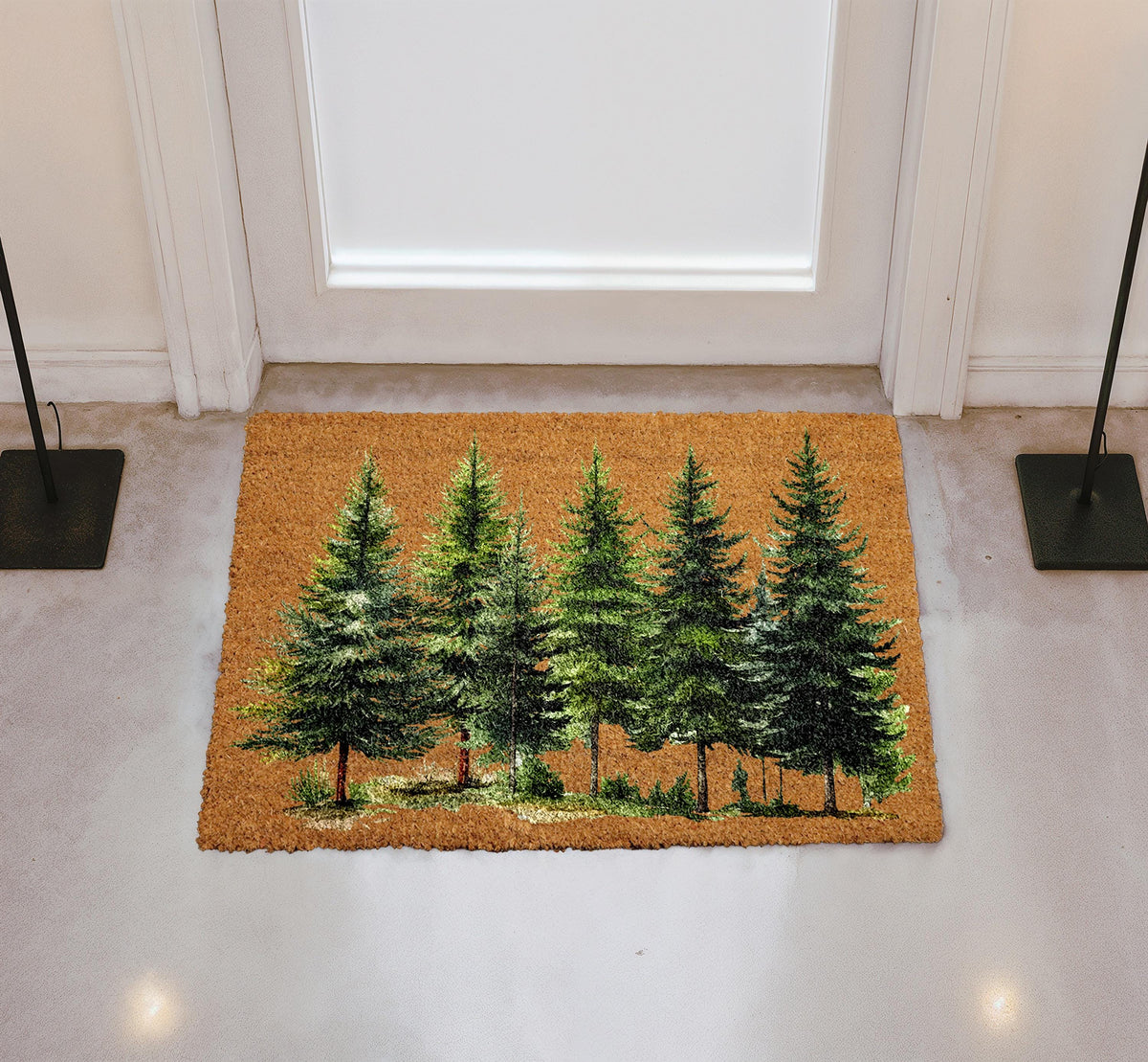 Pine Tree Forest Doormat, Christmas Tree Welcome Mat, Evergreen Woodland Xmas Decor