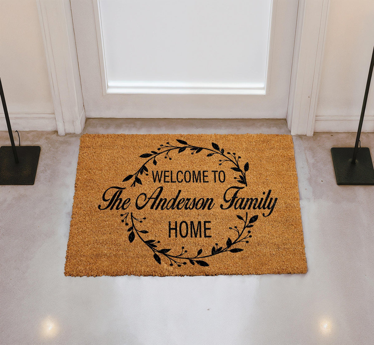 Personalized Family Name Berry Wreath Doormat, Custom Lastname Welcome Mat