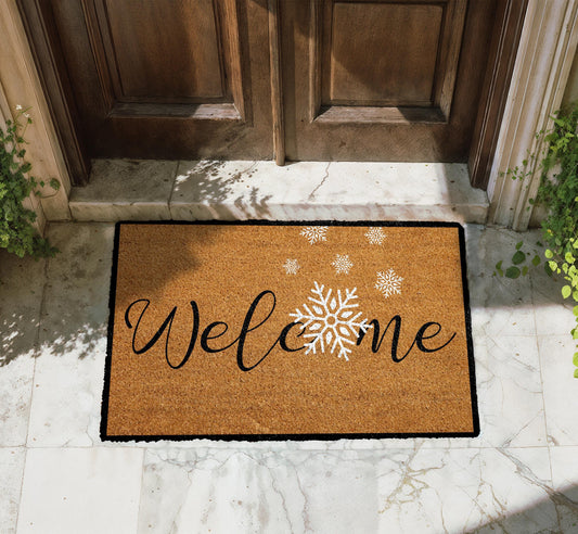Welcome Snowflake Doormat, Winter Door Mat, Holiday Home Entrance Decor