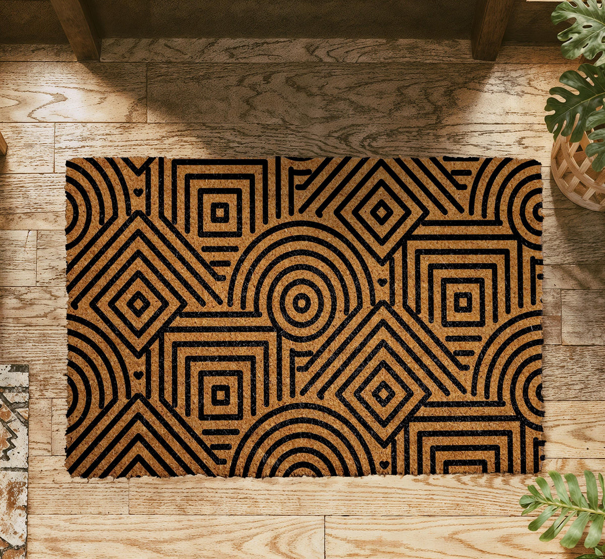 Modern Geometric Pattern Doormat, Minimalist Line Design Welcome Mat