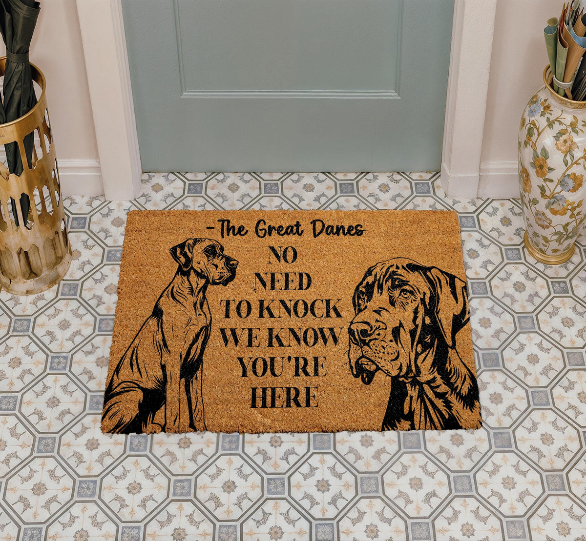No Need to Knock Dog Doormat, Dog Lover Housewarming Gift, The Great Danes Welcome Mat