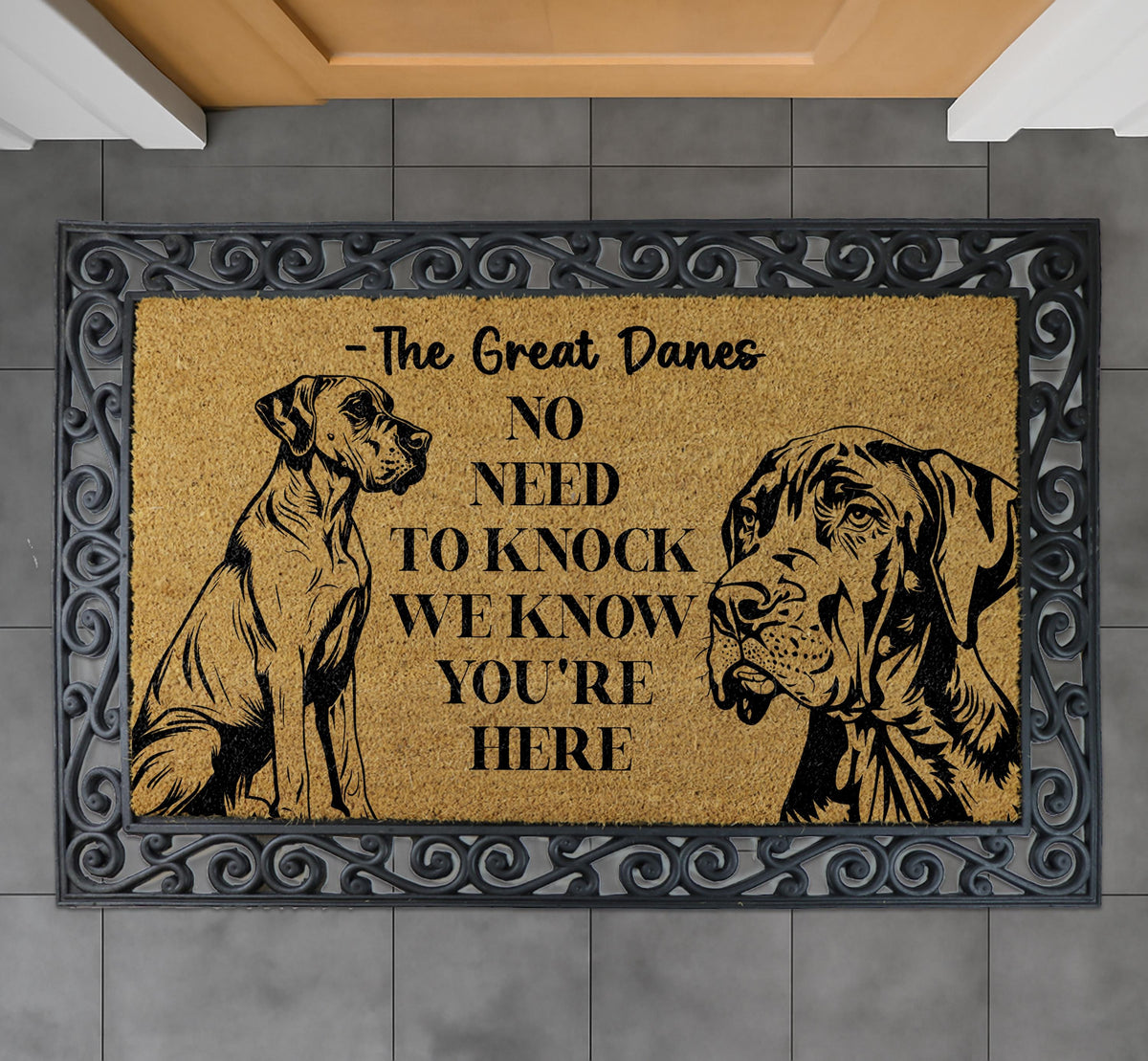 No Need to Knock Dog Doormat, Dog Lover Housewarming Gift, The Great Danes Welcome Mat