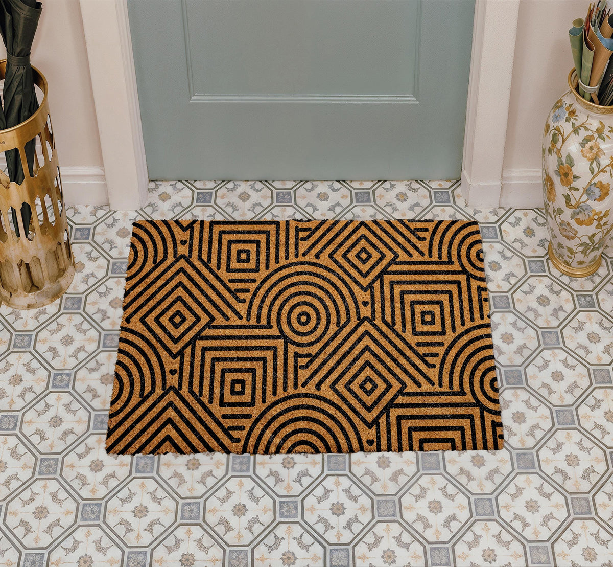 Modern Geometric Pattern Doormat, Minimalist Line Design Welcome Mat