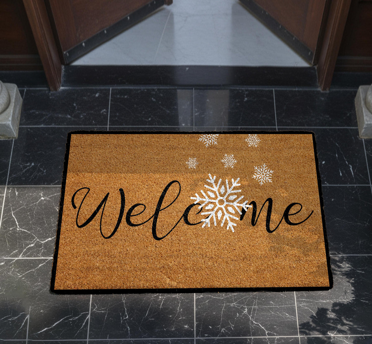 Welcome Snowflake Doormat, Winter Door Mat, Holiday Home Entrance Decor