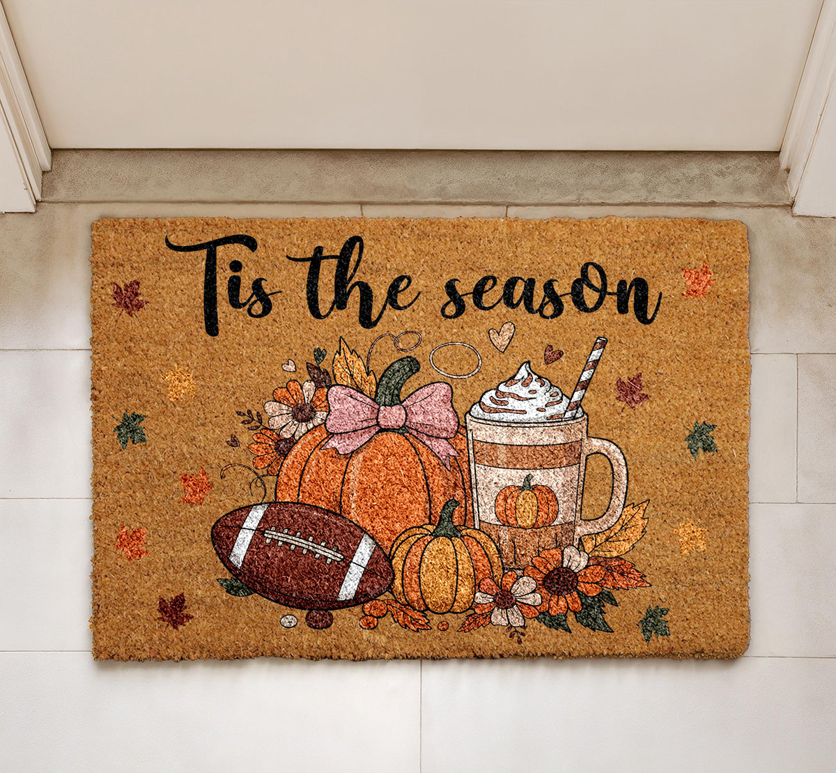 Tis The Season Doormat, Pumpkin Spice Latte & Football Welcome Mat, Thanksgiving Home Decor