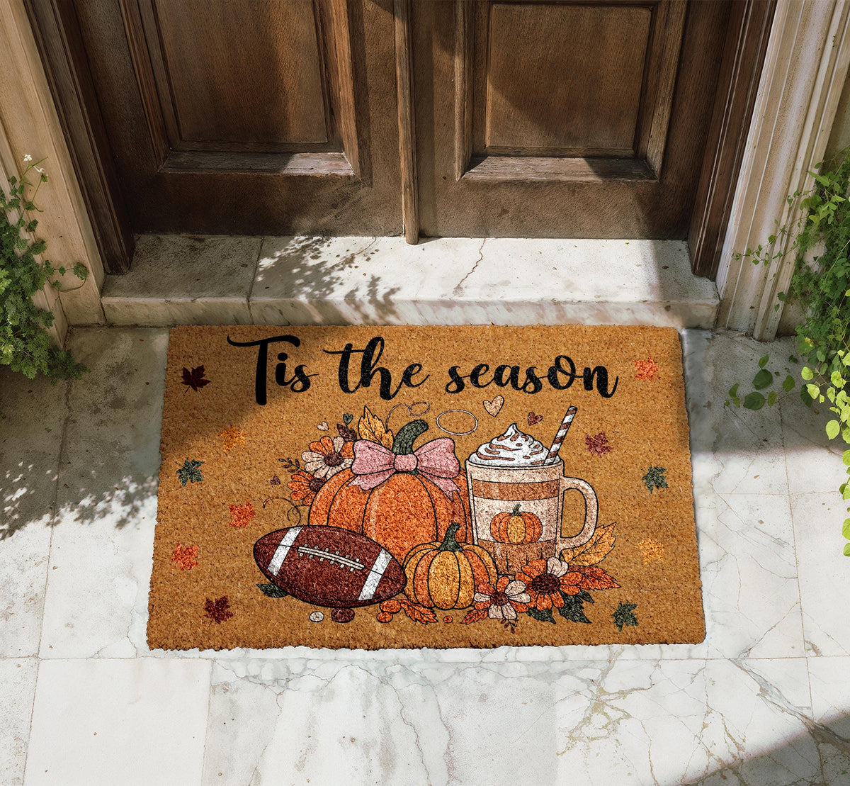 Tis The Season Doormat, Pumpkin Spice Latte & Football Welcome Mat, Thanksgiving Home Decor