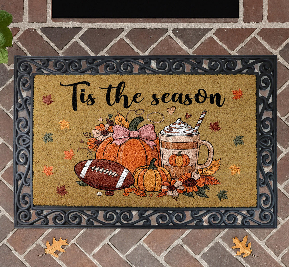 Tis The Season Doormat, Pumpkin Spice Latte & Football Welcome Mat, Thanksgiving Home Decor