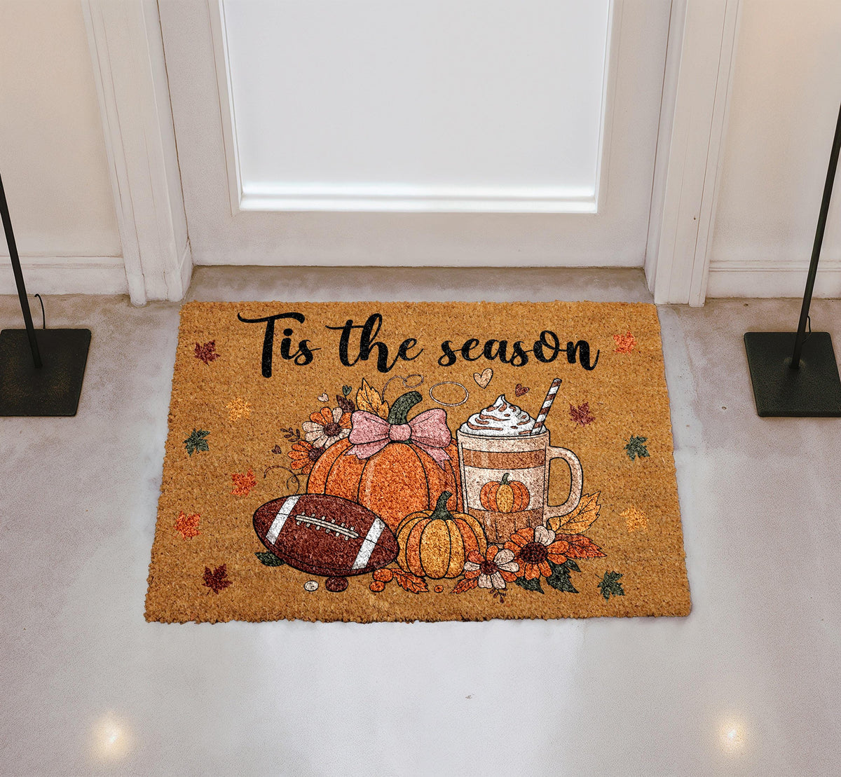 Tis The Season Doormat, Pumpkin Spice Latte & Football Welcome Mat, Thanksgiving Home Decor