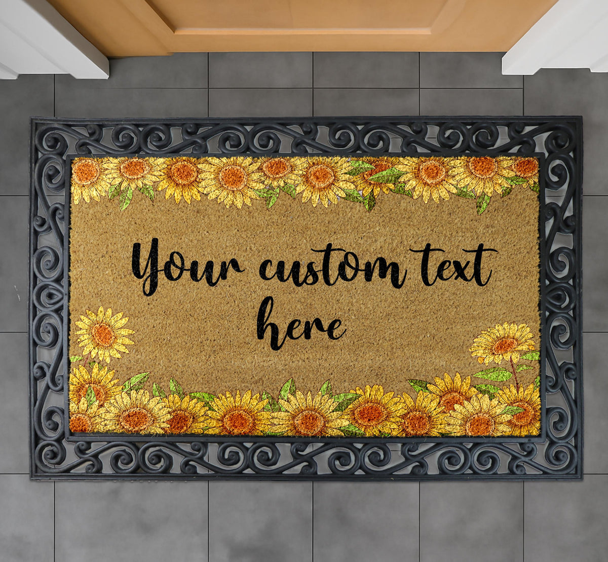 Sunflower Your Custom Text Here Coco Doormat, Personalized Floral Door Mat