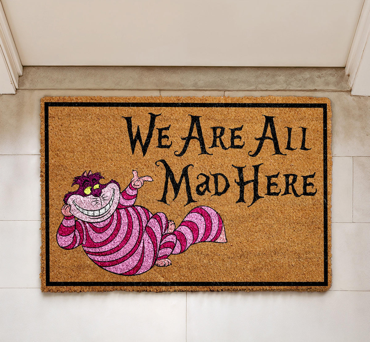 We Are All Mad Here Doormat, Whimsical Fantasy Welcome Mat, Curious Cat Home Decor