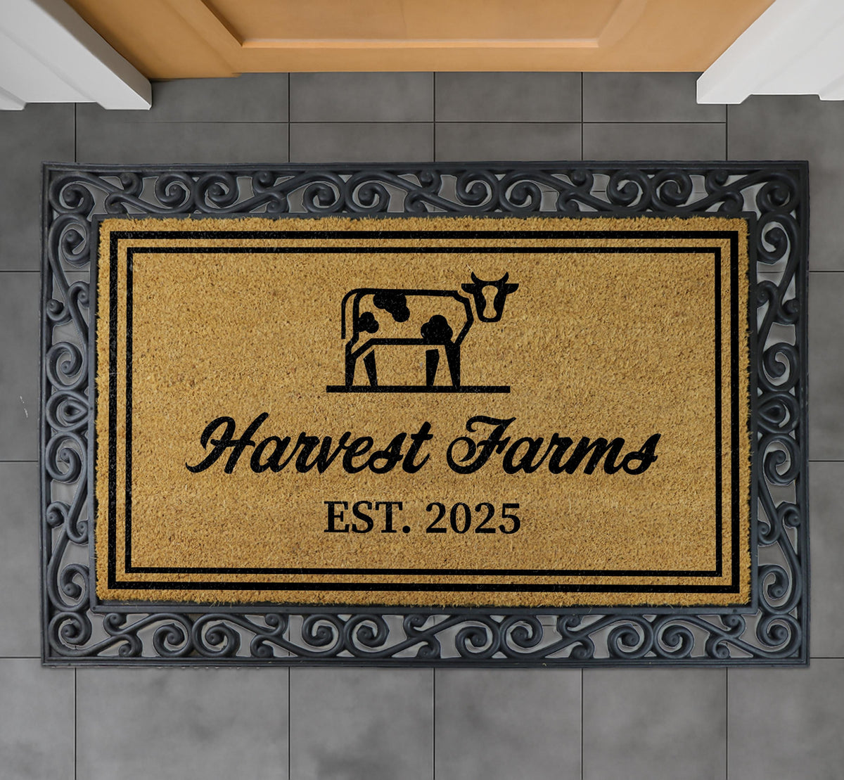 Custom Farmhouse Welcome Mat, Personalized Farm Name & Est. Year Welcome Mat