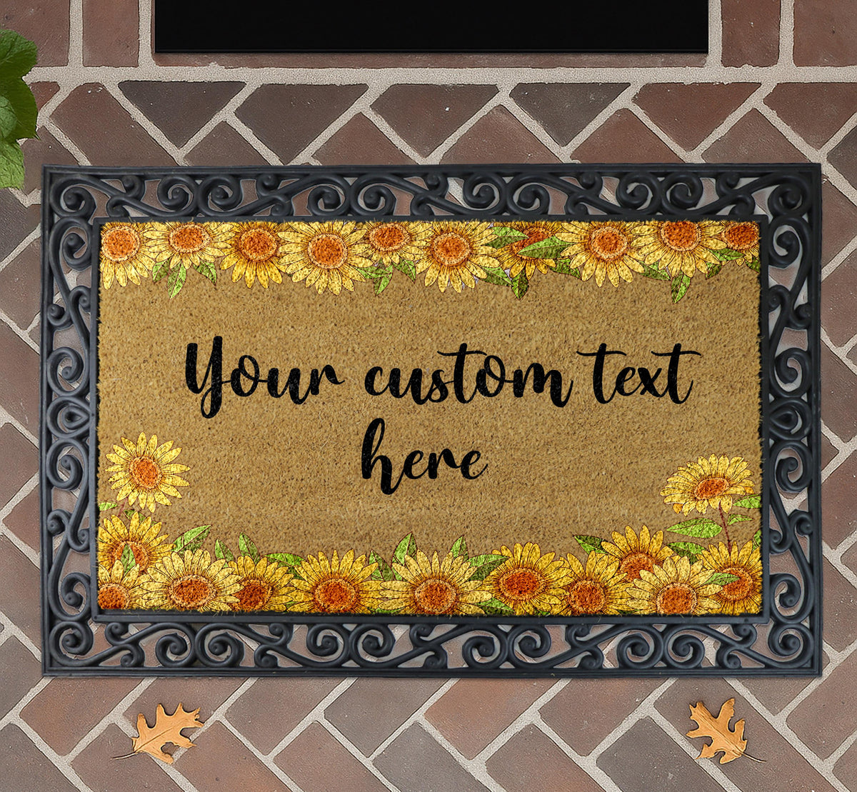 Sunflower Your Custom Text Here Coco Doormat, Personalized Floral Door Mat
