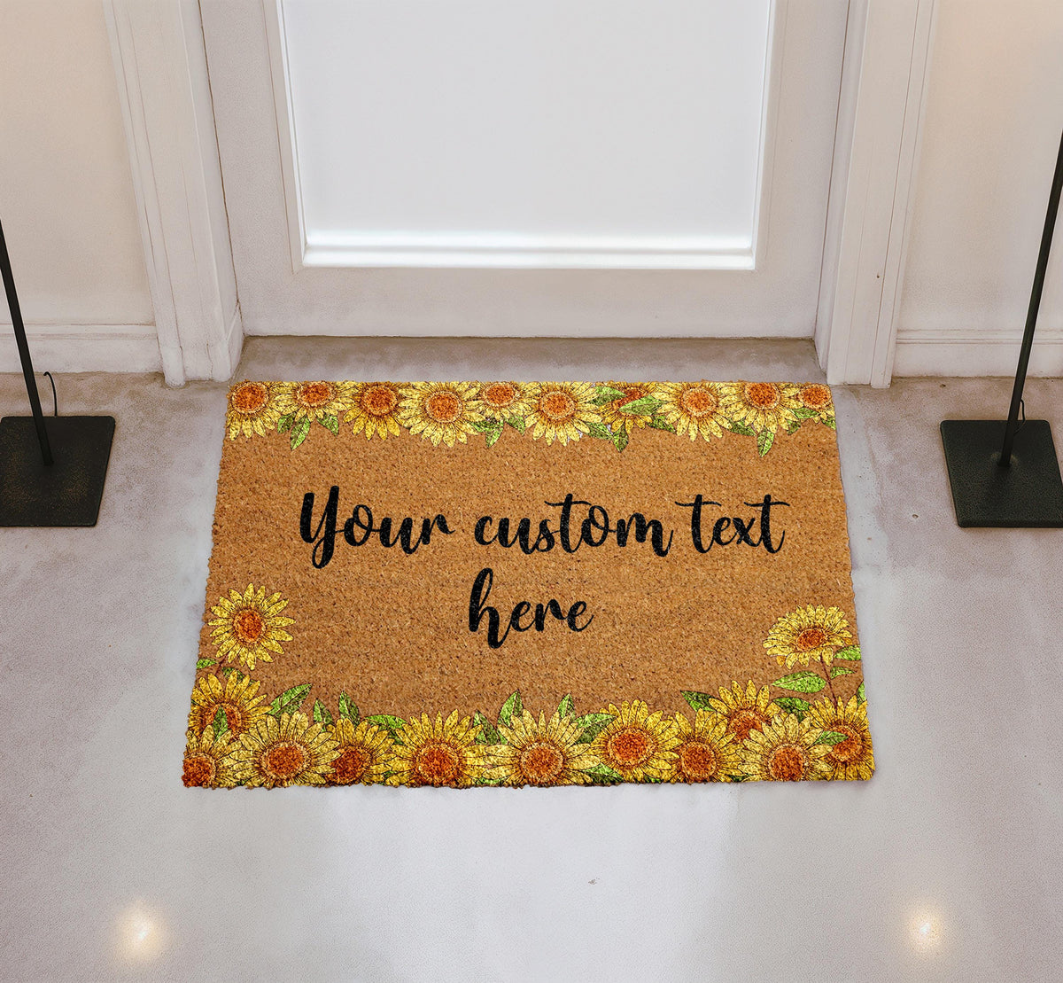 Sunflower Your Custom Text Here Coco Doormat, Personalized Floral Door Mat