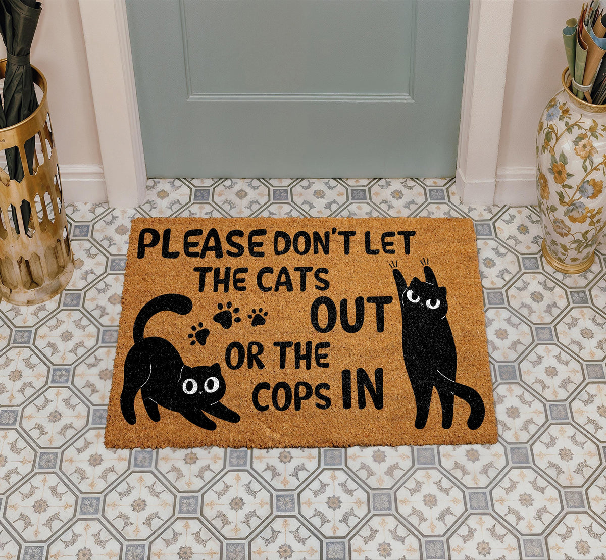 Don't Let The Cats Out Or The Cops In Doormat, Funny Cat Welcome Mat, Cat Lover Home Decor