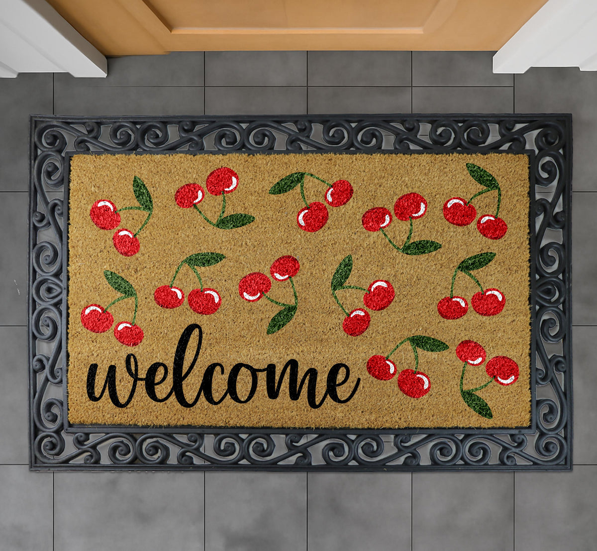 Cherry Welcome Door Mat, Summer Welcome Mat, Fruit Lover Home Entrance Decor