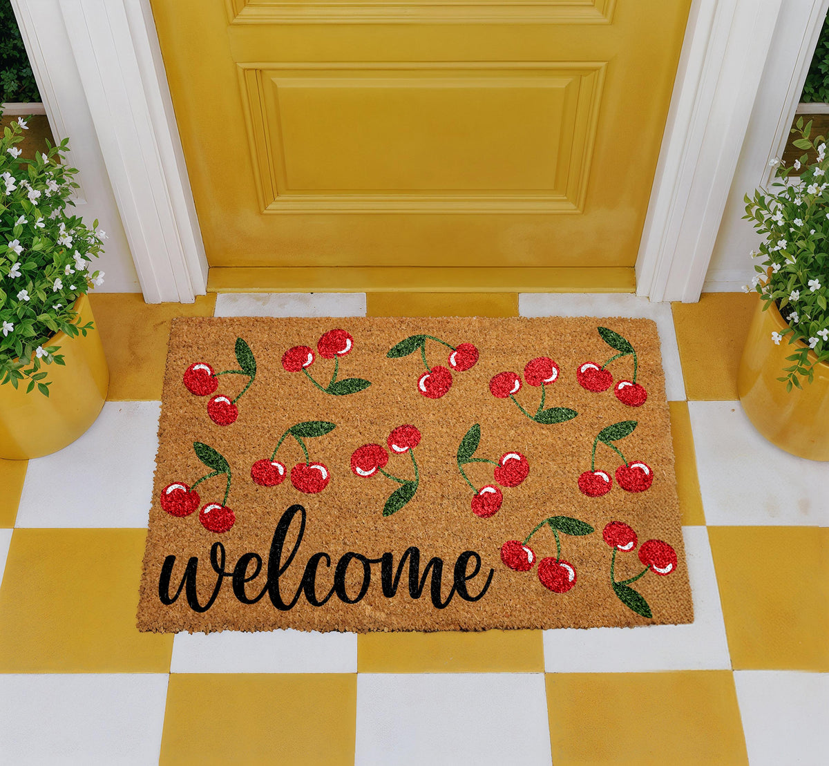 Cherry Welcome Door Mat, Summer Welcome Mat, Fruit Lover Home Entrance Decor