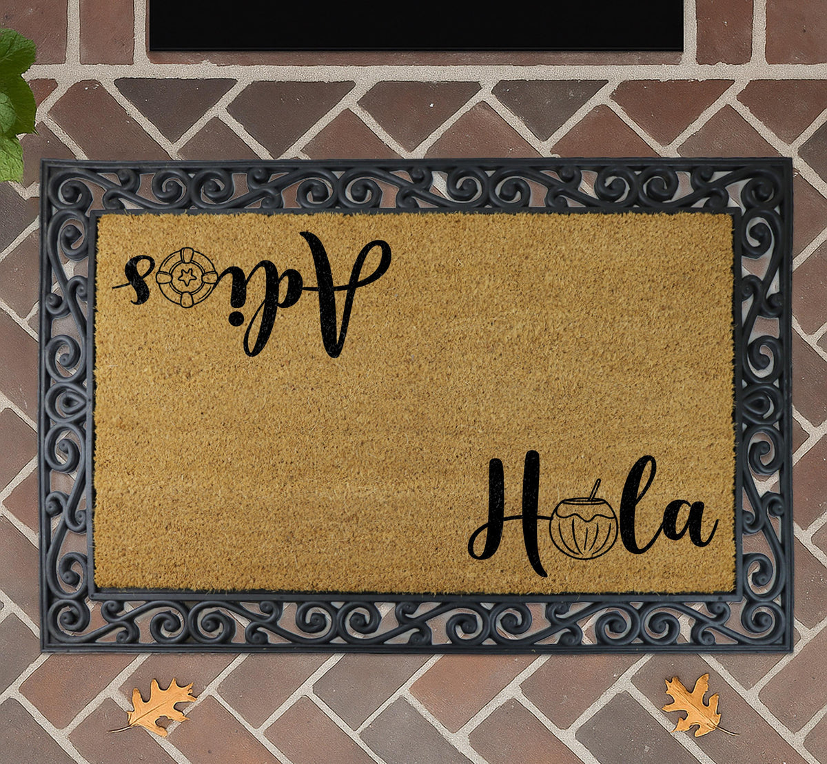 Hola Adios Doormat, Spanish Greeting Welcome Mat, Bienvenidos Home Decor