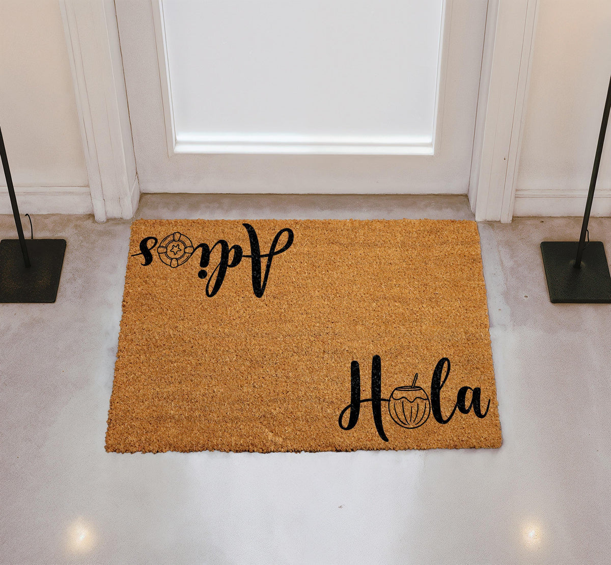 Hola Adios Doormat, Spanish Greeting Welcome Mat, Bienvenidos Home Decor
