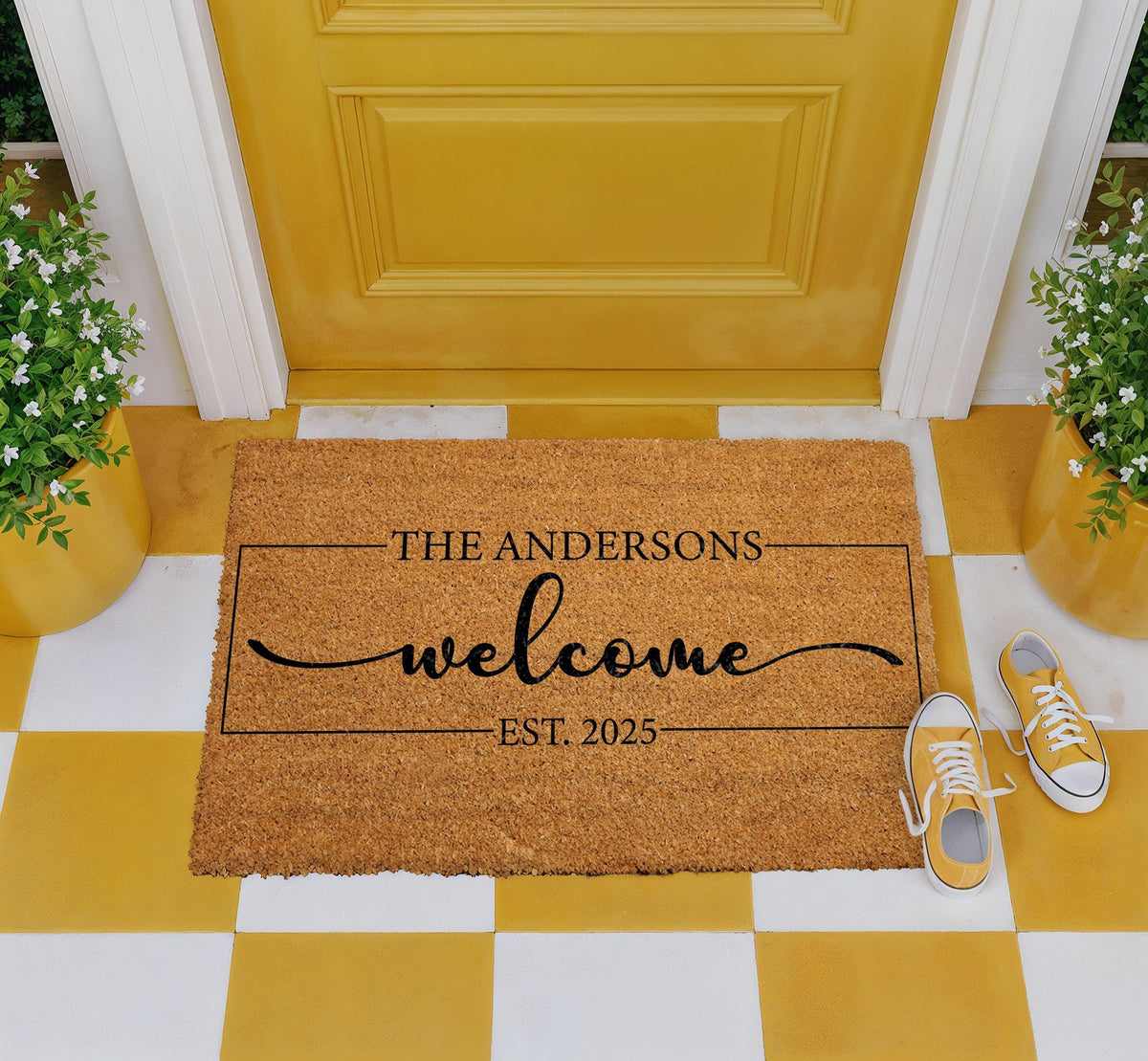 Personalized Family Name Welcome Doormat, Custom Last Name & Est Date Door Mat