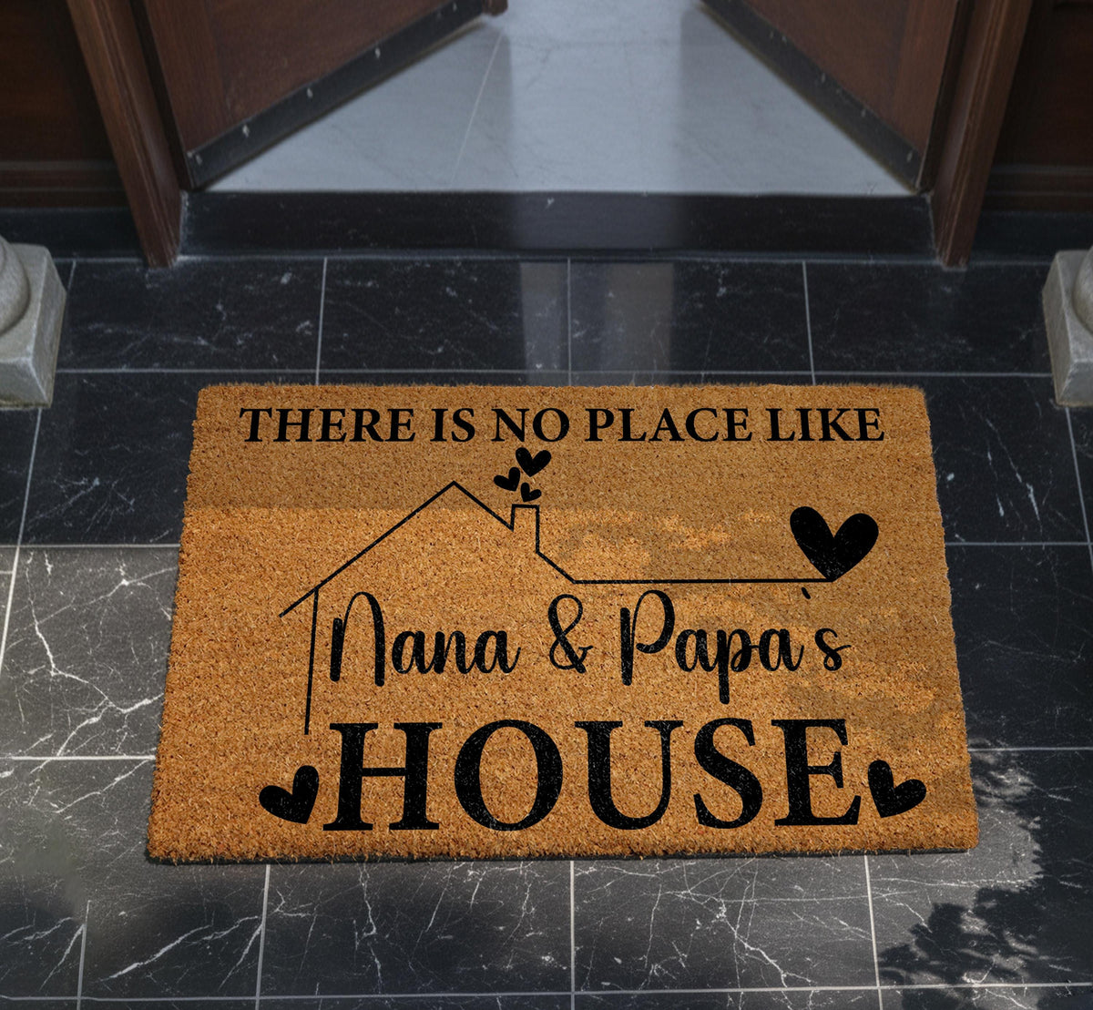 There Is No Place Like Nana & Papa's House Doormat, Custom Grandparents Welcome Mat