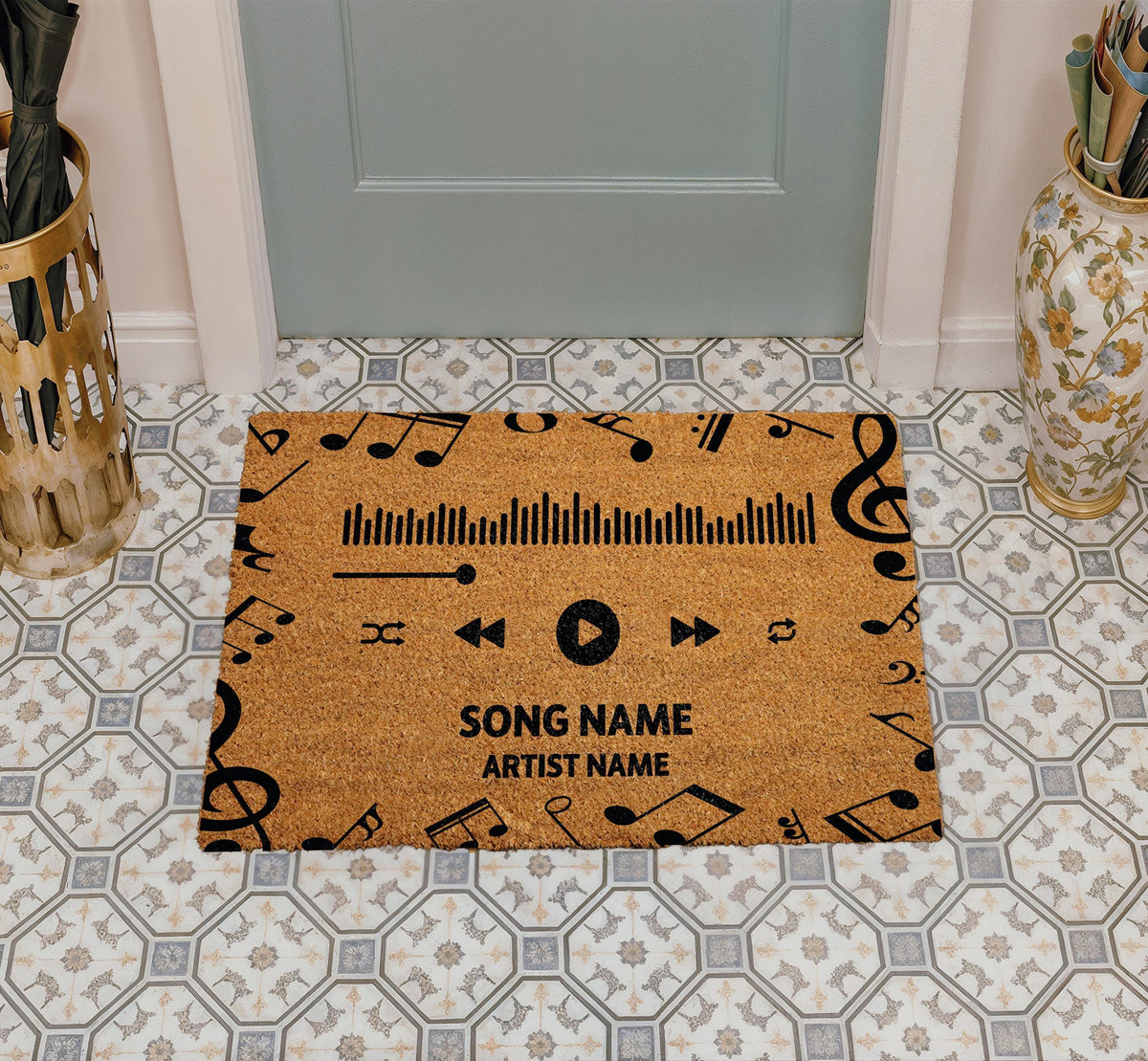Personalized Music Player Doormat, Custom Song Title & Artist Name Welcome Mat