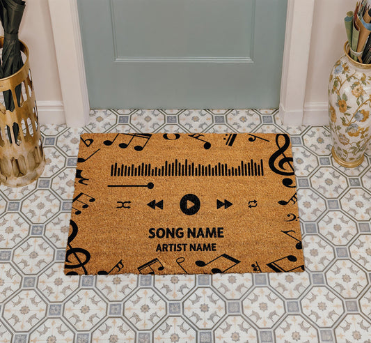 Personalized Music Player Doormat, Custom Song Title & Artist Name Welcome Mat