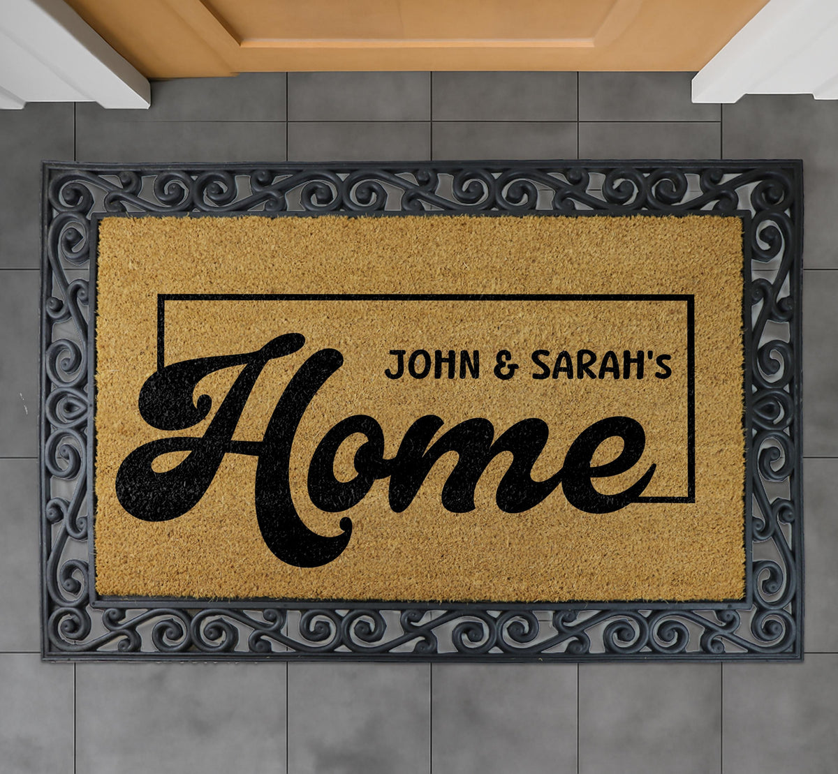 Custom Family Name Coir Doormat, Personalized Welcome Entryway Rug, Farmhouse Patio Home