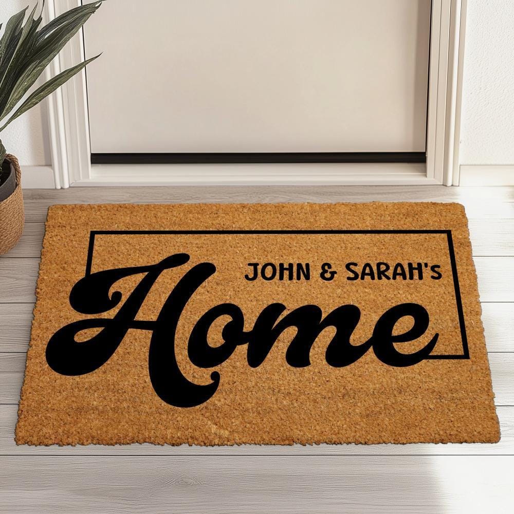 Custom Family Name Coir Doormat, Personalized Welcome Entryway Rug, Farmhouse Patio Home