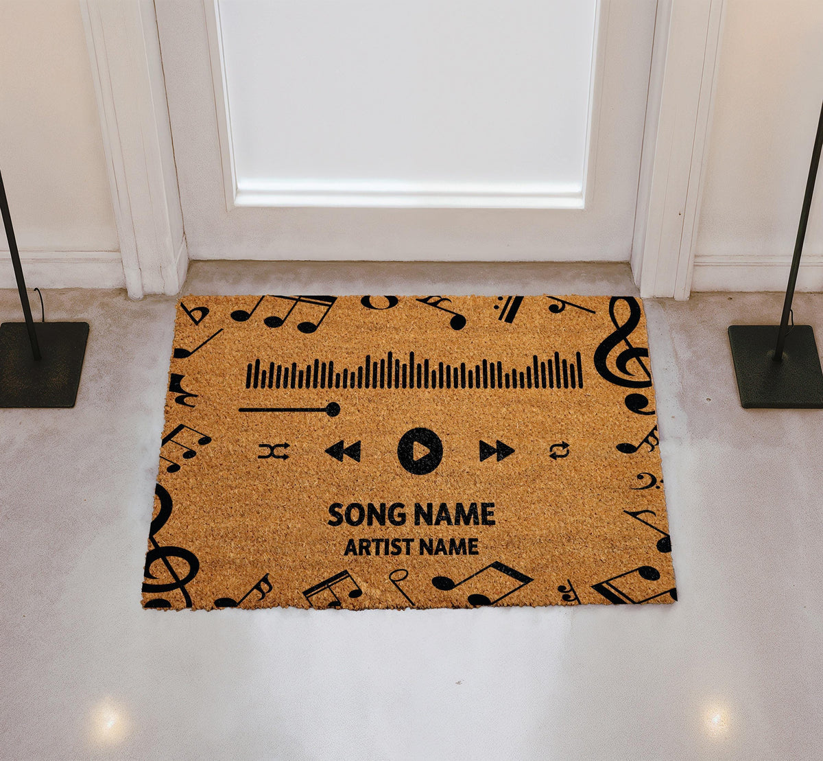 Personalized Music Player Doormat, Custom Song Title & Artist Name Welcome Mat