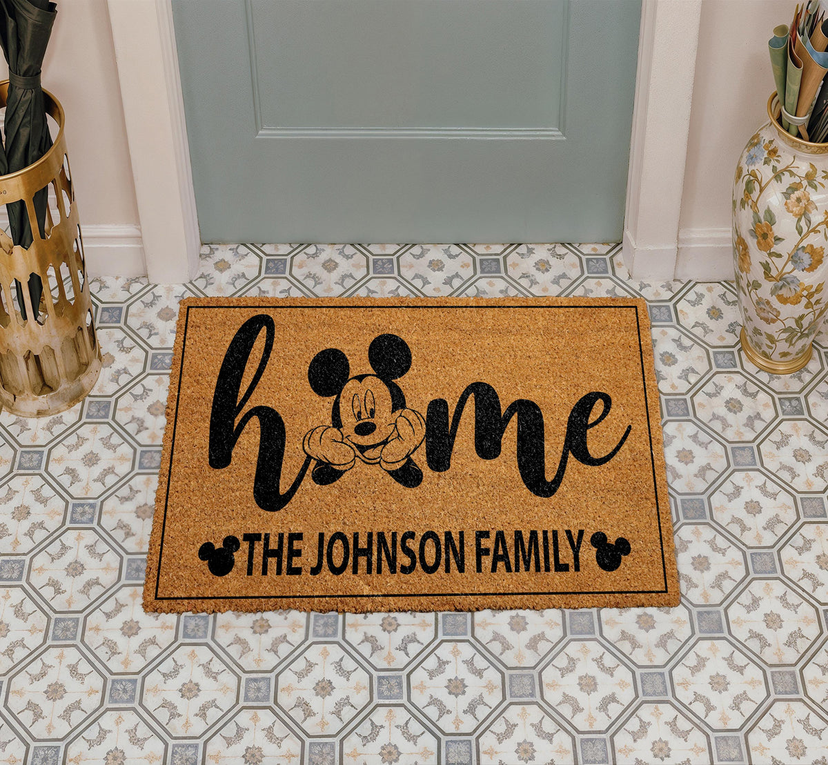 Custom Mouse Home Doormat, Personalized Family Name Welcome Mat, Cute Entry Rug, Coir Door Mat