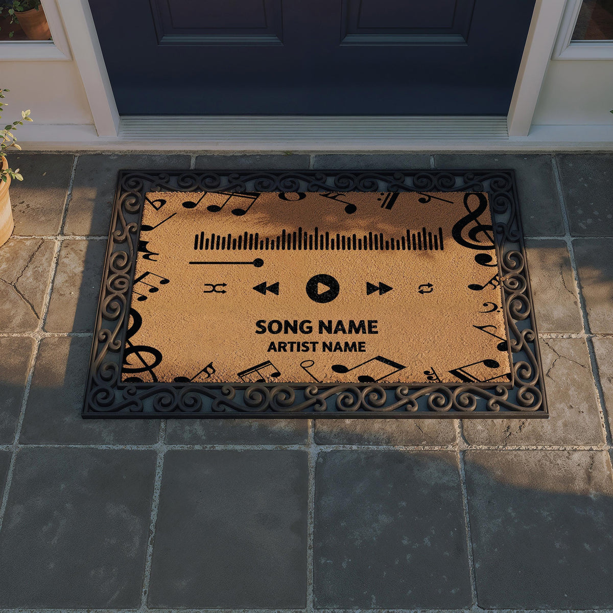 Personalized Music Player Doormat, Custom Song Title & Artist Name Welcome Mat