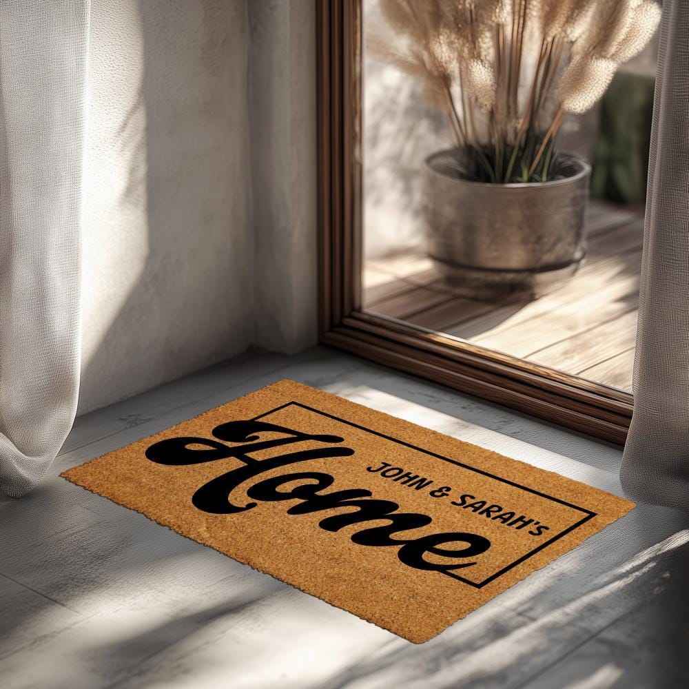 Custom Family Name Coir Doormat, Personalized Welcome Entryway Rug, Farmhouse Patio Home