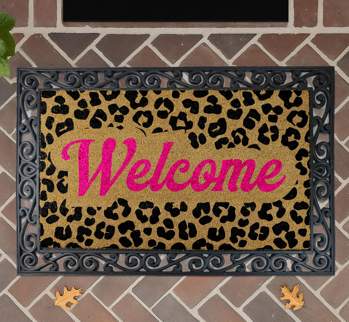 Leopard Print Doormat, Animal Theme Door Mat, Pink Welcome Mat, Wild Doormat