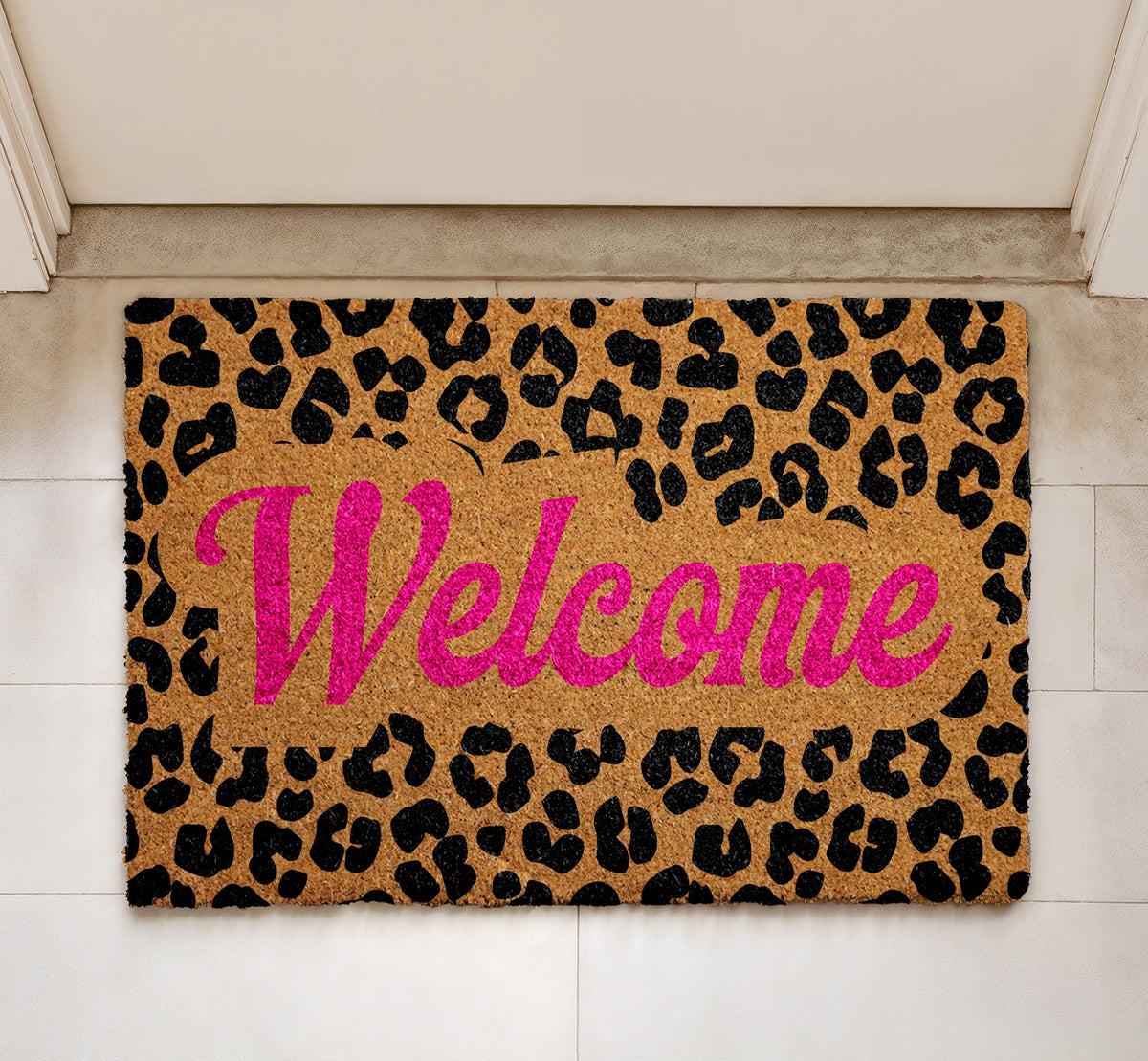 Leopard Print Doormat, Animal Theme Door Mat, Pink Welcome Mat, Wild Doormat