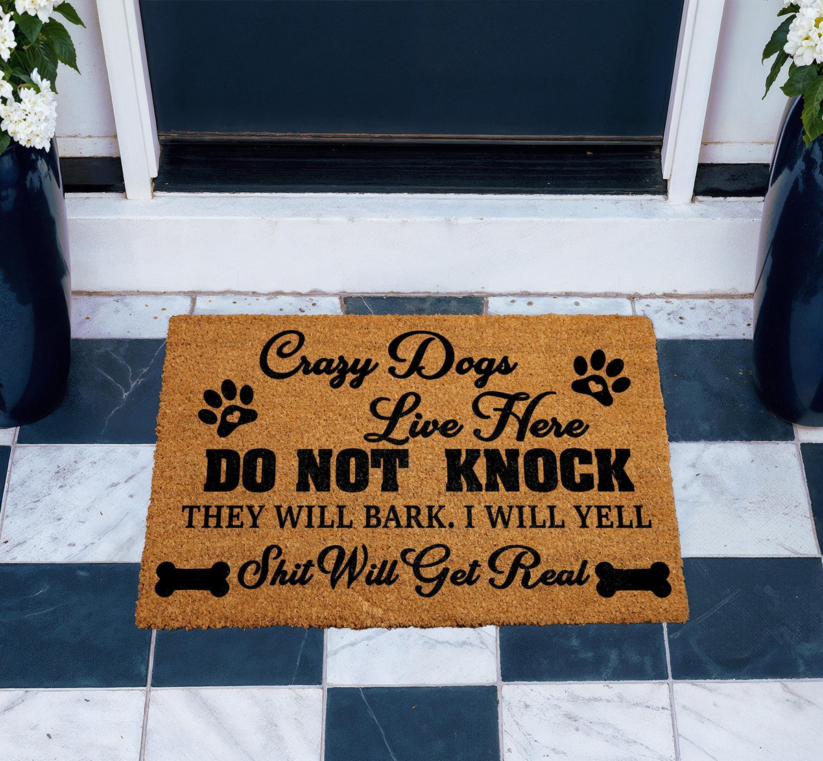 Crazy Dogs Live Here Do Not Knock Doormat, Dog Lover Gift, Rude Pet Welcome Mat