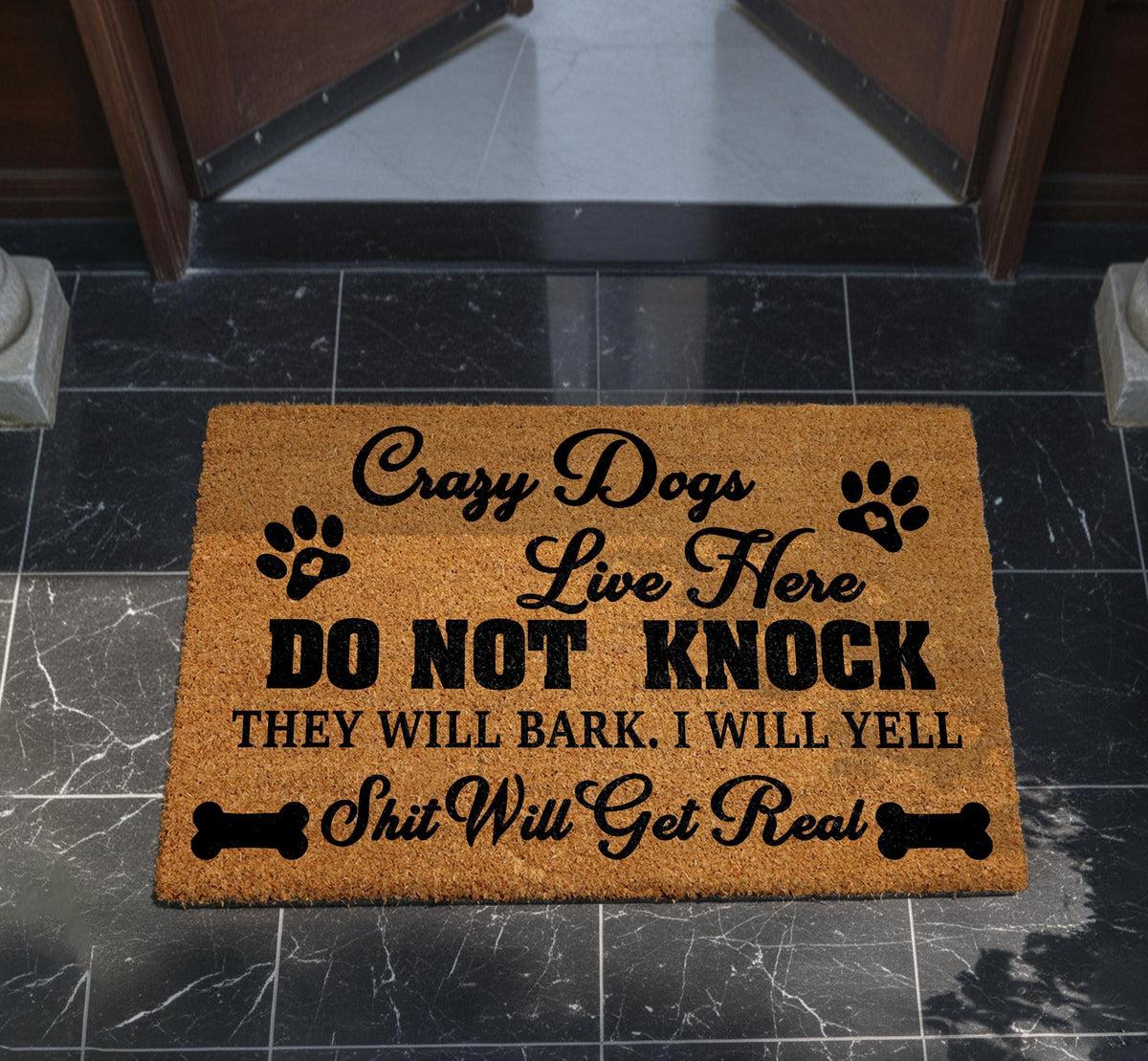 Crazy Dogs Live Here Do Not Knock Doormat, Dog Lover Gift, Rude Pet Welcome Mat