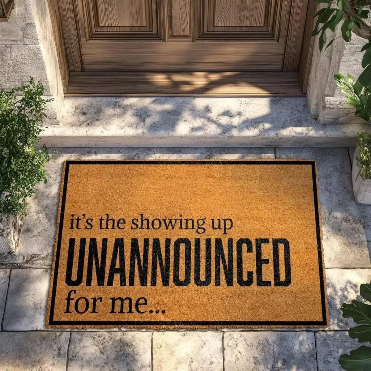 It’s the Showing Up Unannounced For Me Doormat, Funny Welcome Mat, Humorous Front Porch Rug