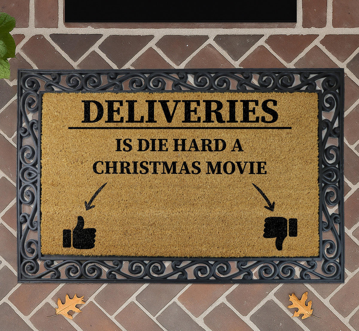 Deliveries Is Die Hard a Christmas Movie Doormat, Funny Holiday Welcome Mat