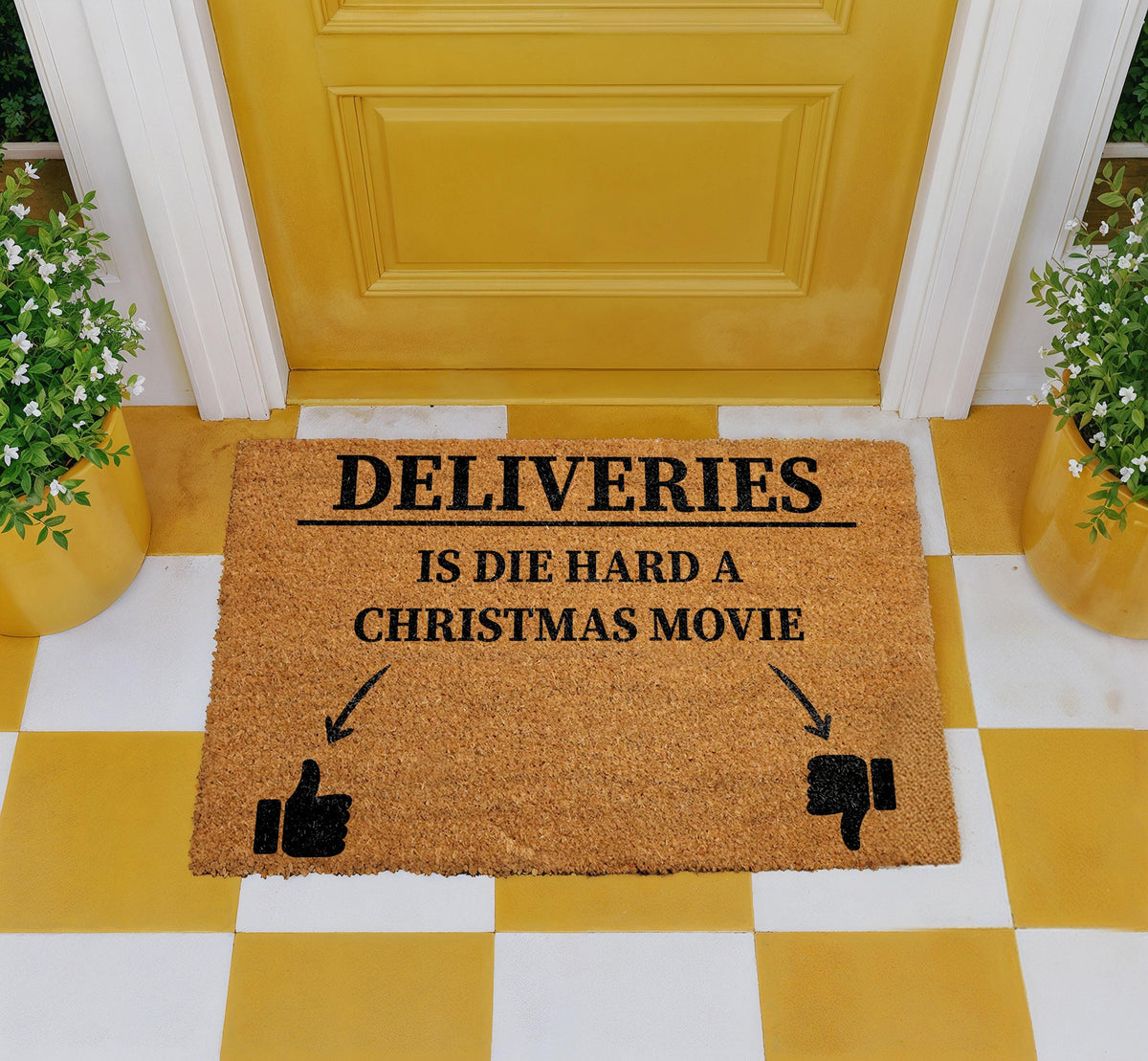 Deliveries Is Die Hard a Christmas Movie Doormat, Funny Holiday Welcome Mat