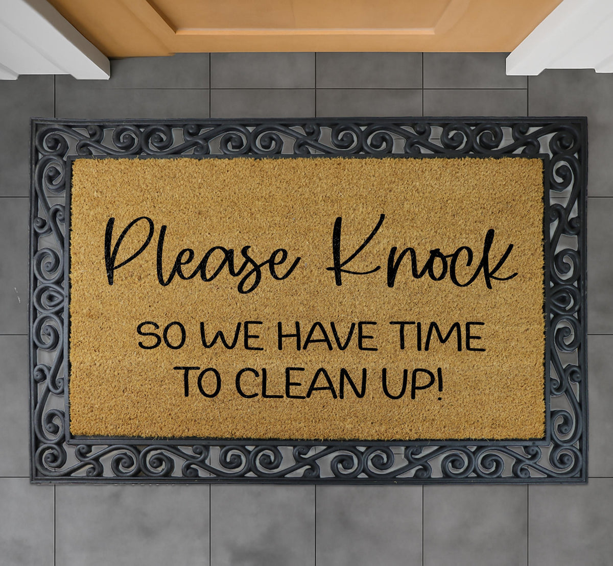 Knock Slowly So We Have Time To Clean Up Doormat, Funny Welcome Mat, Humorous Entryway Rug