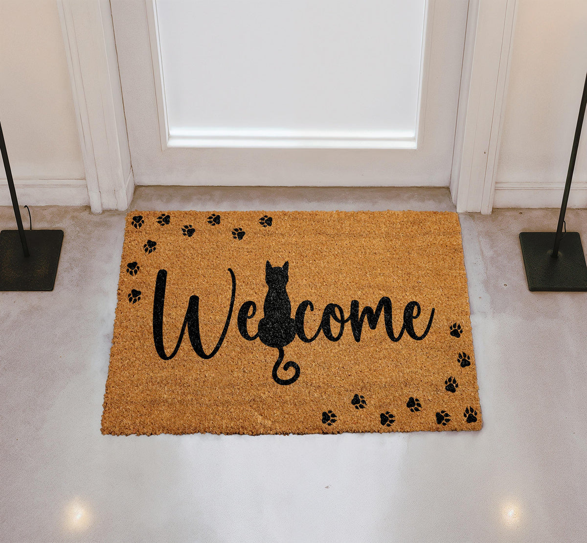 Cat Welcome Mat, Cat Lover Porch Decor, Cat Mom Housewarming Gift, Kitten Paw Print Doormat