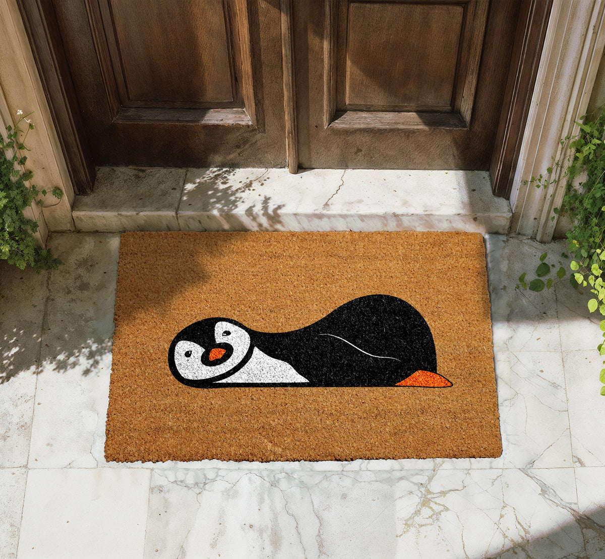 Lazy Penguin Doormat, Cute Penguin Welcome Mat, Animal Lover Gift, Lounging Penguin Door Mat
