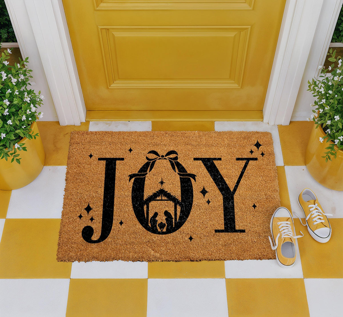 JOY Nativity Scene Doormat, Religious Christmas Welcome Mat