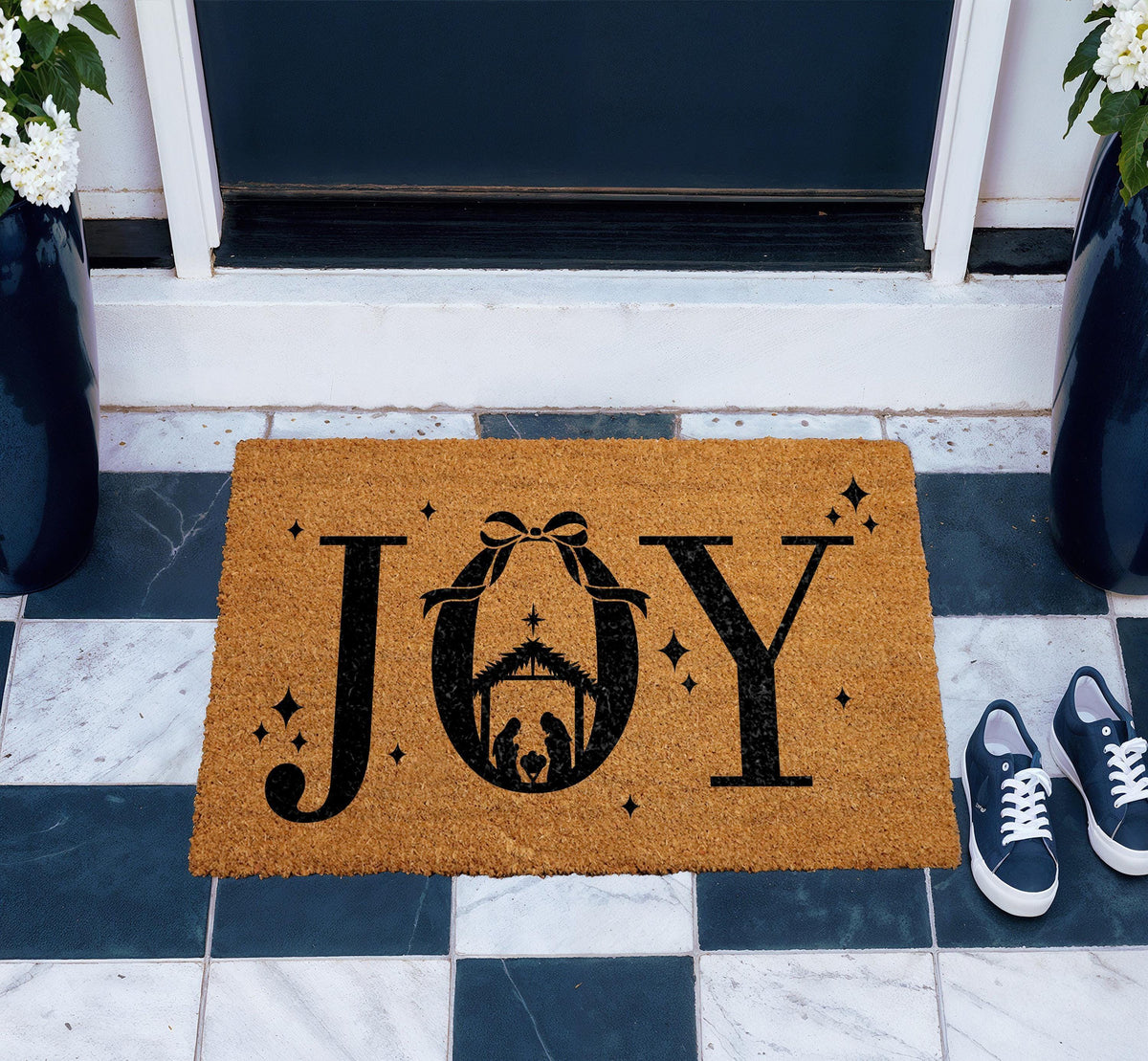 JOY Nativity Scene Doormat, Religious Christmas Welcome Mat